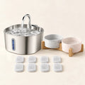 Pack Coin Repas : fontaine à eau en inox, gamelles en céramique marbrée et lot de 8 filtres