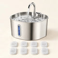 Pack Essentiel : fontaine à eau pour chat en inox et lot de 8 filtres de rechange